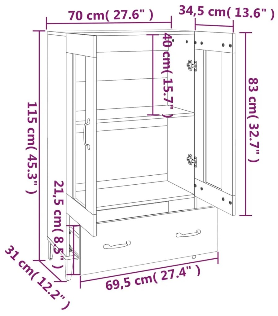 Ντουλάπα Γκρι Sonoma 70 x 31 x 115 εκ. από Επεξεργασμένο Ξύλο - Γκρι