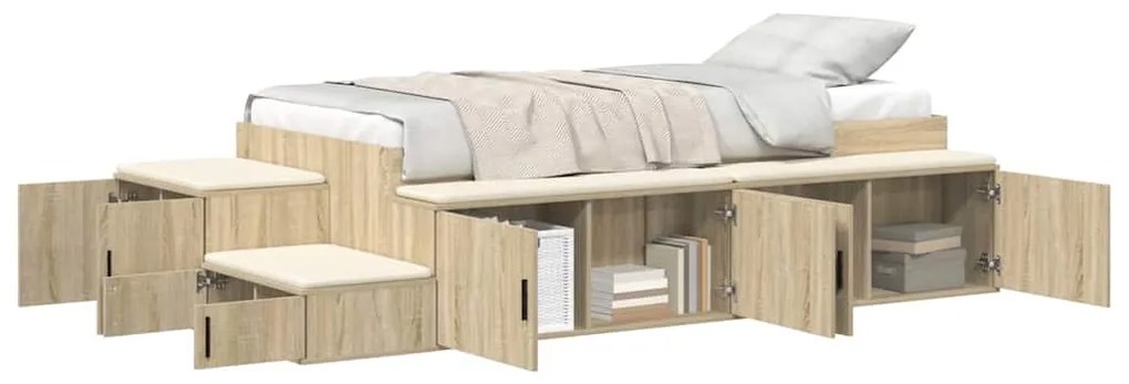 vidaXL Κρεβάτι με αποθηκευτικό χώρο Δρύς Sonoma 244 x 127 x 53.5 εκ.