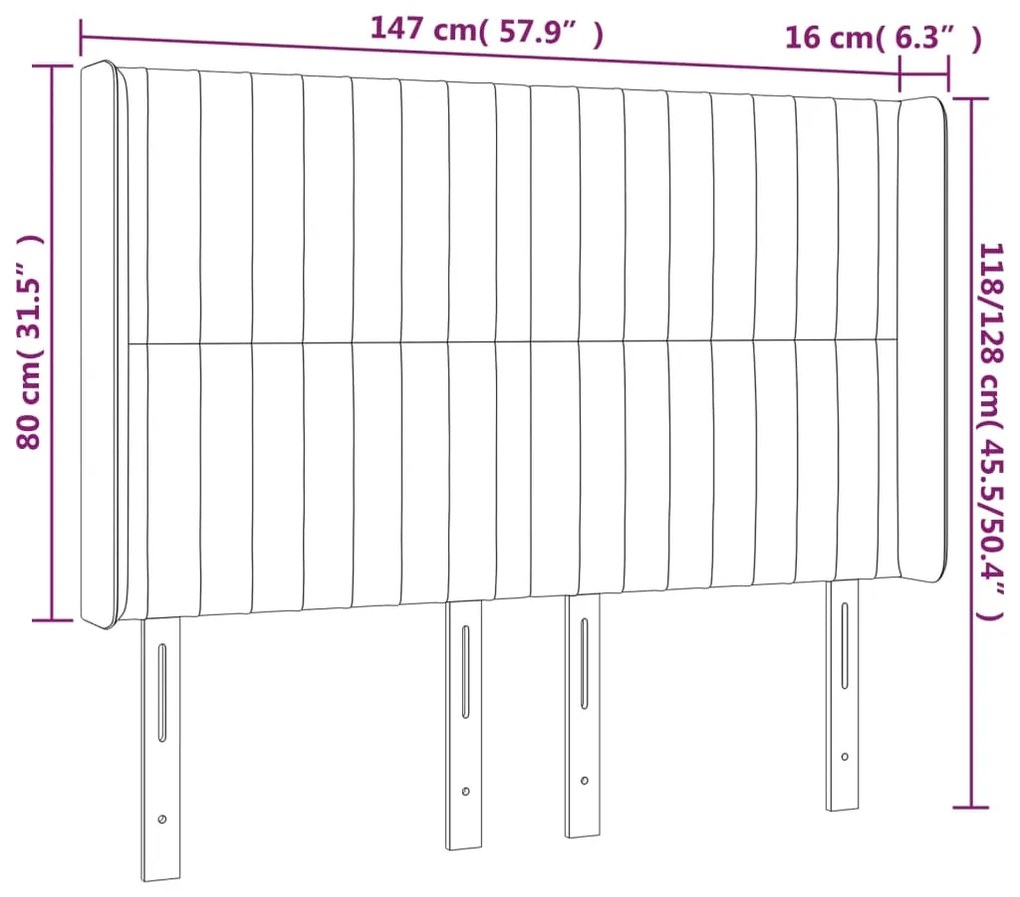 vidaXL Κεφαλάρι Κρεβατιού LED Ανοιχτό Γκρι 147x16x118/128εκ. Βελούδινο
