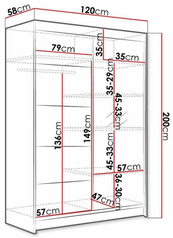 Ντουλάπα Atlanta 149, Sonoma οξιά, 200x120x58cm, 111 kg, Πόρτες ντουλάπας: Ολίσθηση, Αριθμός ραφιών: 5, Αριθμός ραφιών: 5 | Epipla1.gr