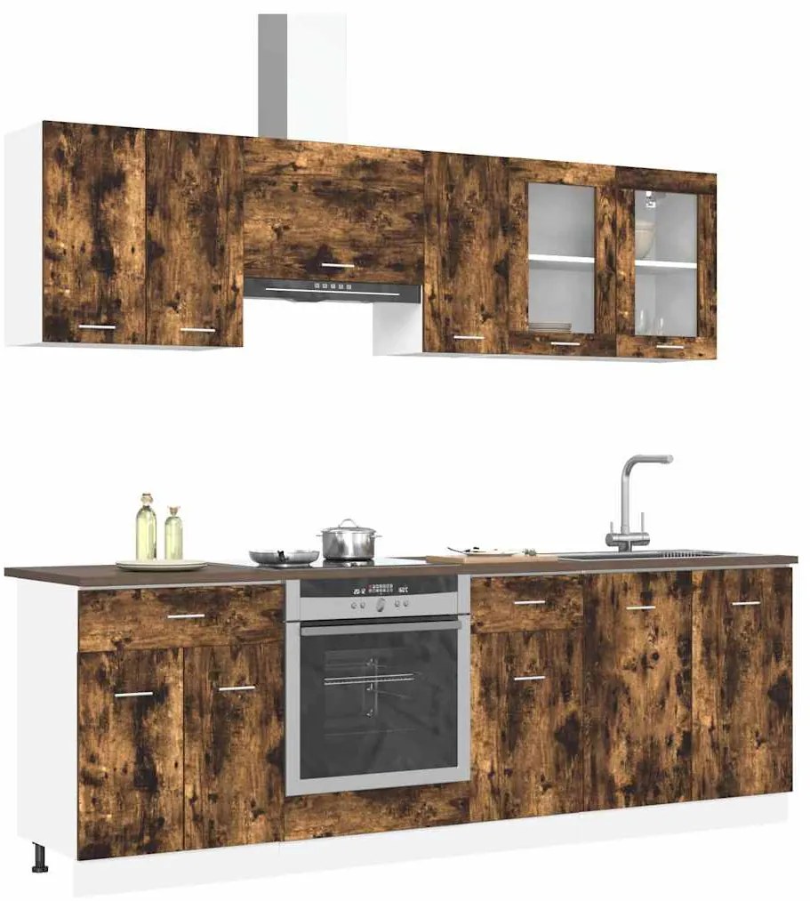 vidaXL Σετ ντουλαπιών κουζίνας με συρτάρι Lyon 8 pcs Καπνιστή δρυς