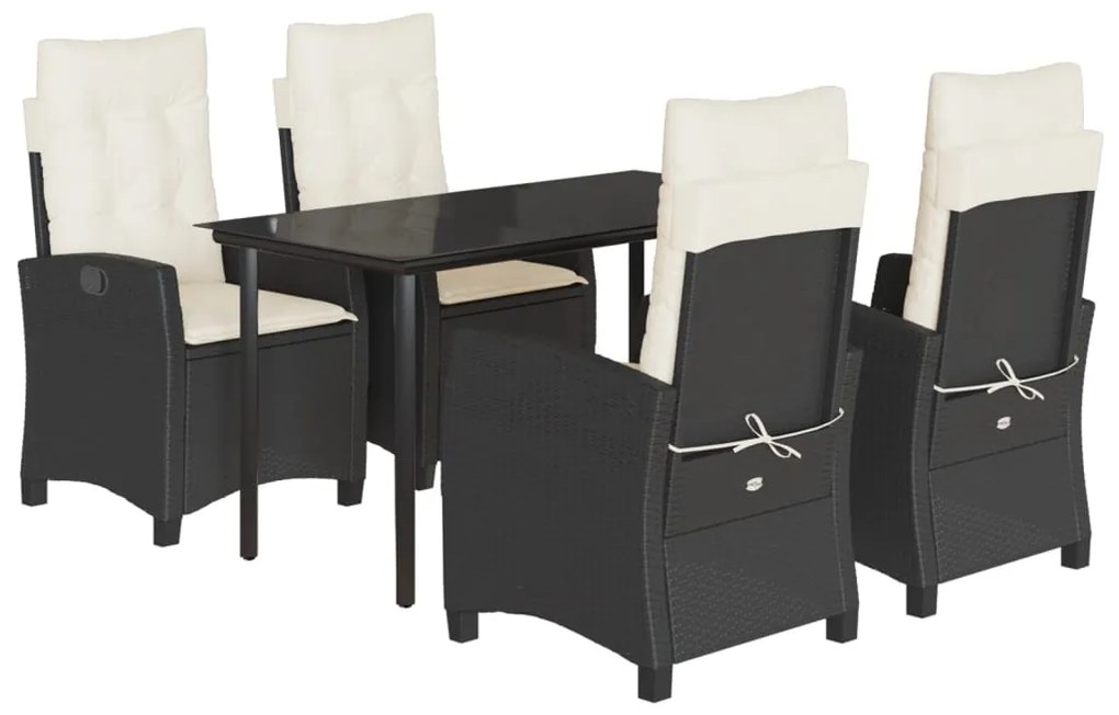 vidaXL Σετ Τραπεζαρίας Κήπου 5 Τεμαχίων Μαύρο Συνθ. Ρατάν με Μαξιλάρια