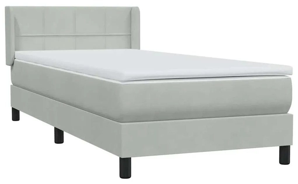 Box Spring κρεβάτι με στρώμα ανοιχτό γκρι 90x220 εκ. Βελούδινο - Γκρι