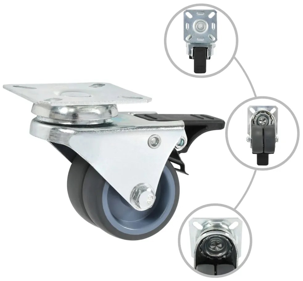 vidaXL Ρόδες Περιστρεφόμενες Διπλές με Διπλό Φρένο 4 τεμ. 50 χιλ.