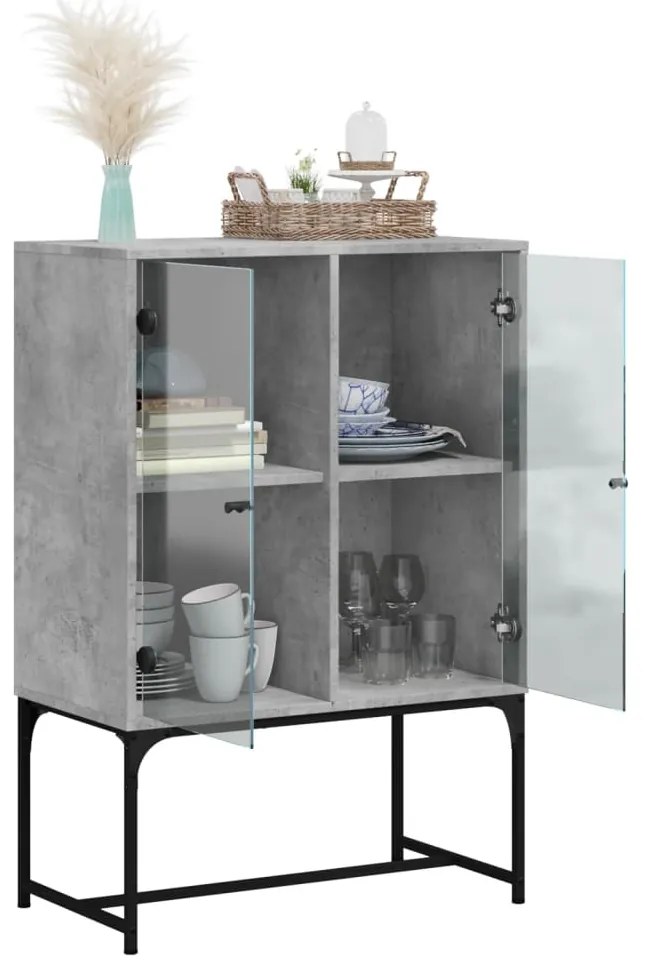 vidaXL Βοηθητικό Ντουλάπι Γκρι Σκυροδ. 69x37x100 εκ. Γυάλινες Πόρτες
