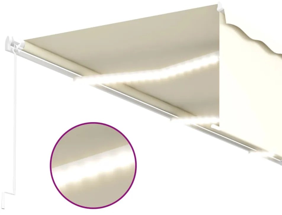 vidaXL Τέντα Συρόμενη Χειροκίνητη με Σκίαστρο & LED Κρεμ 6 x 3 μ.