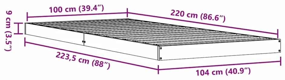 vidaXL Κρεβάτι δαπέδου Λευκό 100 x 220 cm Μασίφ ξύλο πεύκου