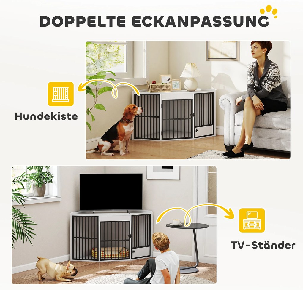 Κλουβί σκύλου PawHut, κουτί διαμονής για μικρούς και μεσαίους σκύλους, κουτί κατοικίδιου, πόρτα τροφοδοσίας, MDF, μέταλλο, λευκό