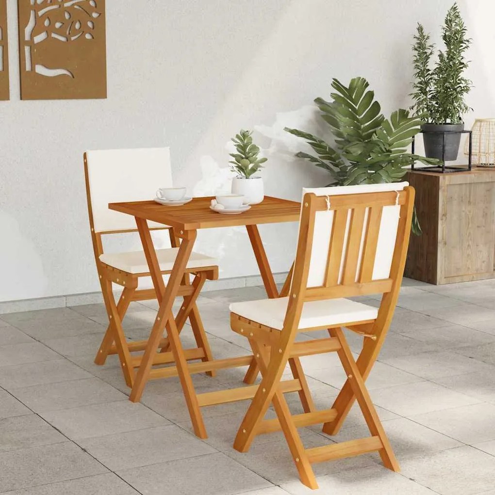 vidaXL Σετ Μπιστρό 3 Τεμαχίων Πτυσσόμενο με Μαξιλάρια από Στερεό Ξύλο Ακακίας