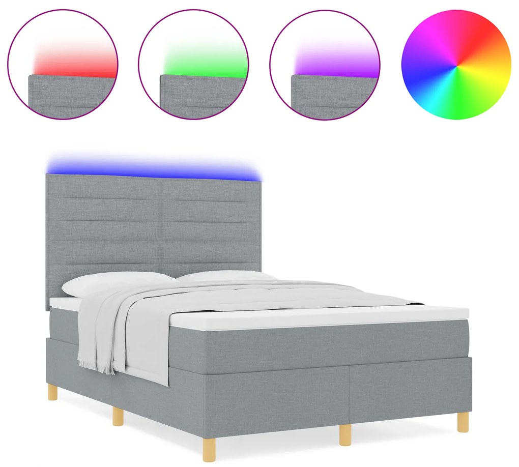 vidaXL Κρεβάτι με Βάση με Στρώμα & LED Ανοιχτό Γκρι 140x200 εκ. Ύφασμα