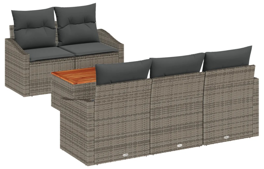 vidaXL Σετ Καναπέ Κήπου 6 pcs Γκρι 55 x 55 x 37 εκ Ρατάν, Ξύλο, Ύφασμα