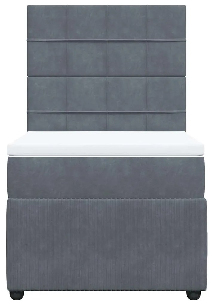 vidaXL Κρεβάτι Boxspring με Στρώμα Σκούρο Γκρι 90x190 εκ. Βελούδινο