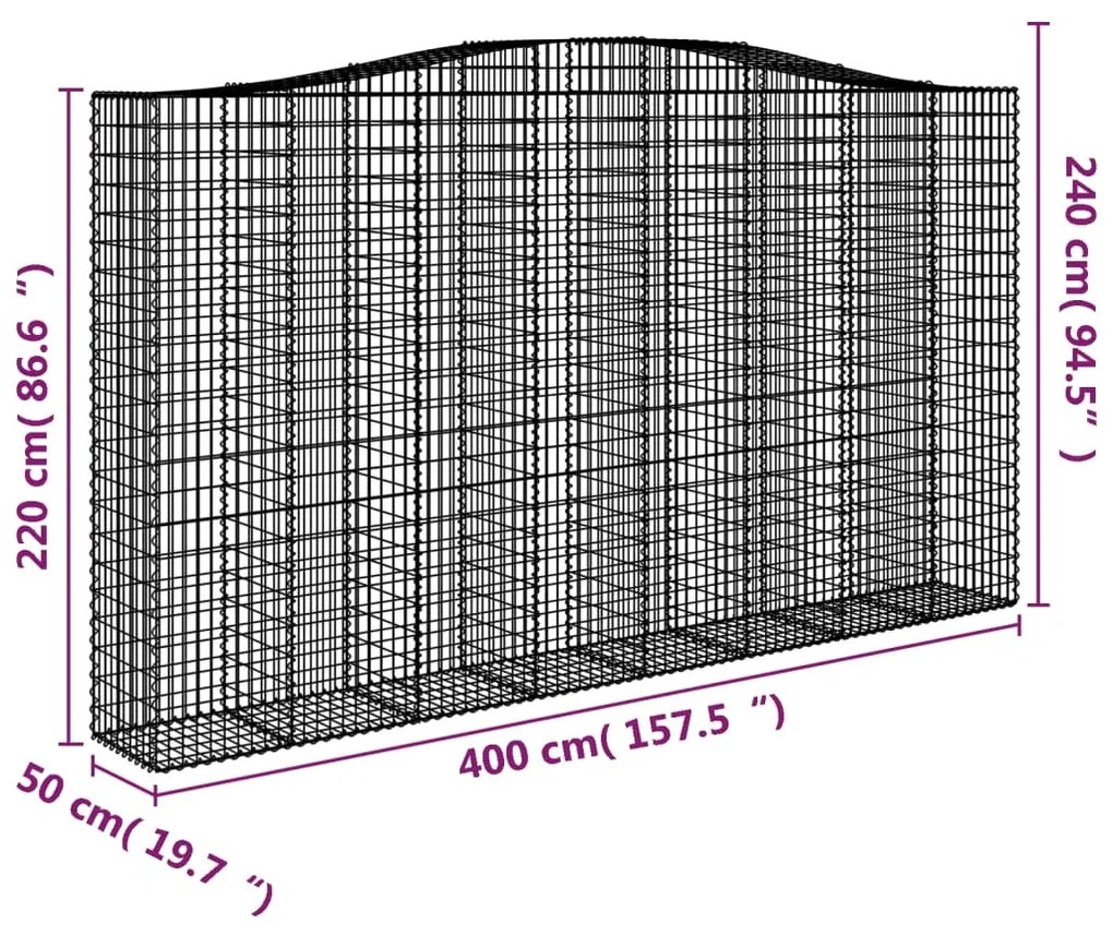 Συρματοκιβώτια Τοξωτά 2 τεμ. 400x50x220/240 εκ. Γαλβαν. Ατσάλι - Ασήμι