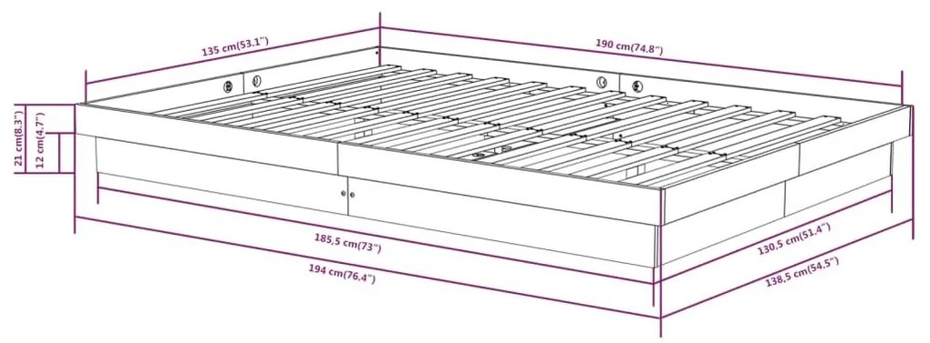 Πλαίσιο Κρεβατιού 135 x 190 εκ. από Μασίφ Ξύλο Double - Καφέ