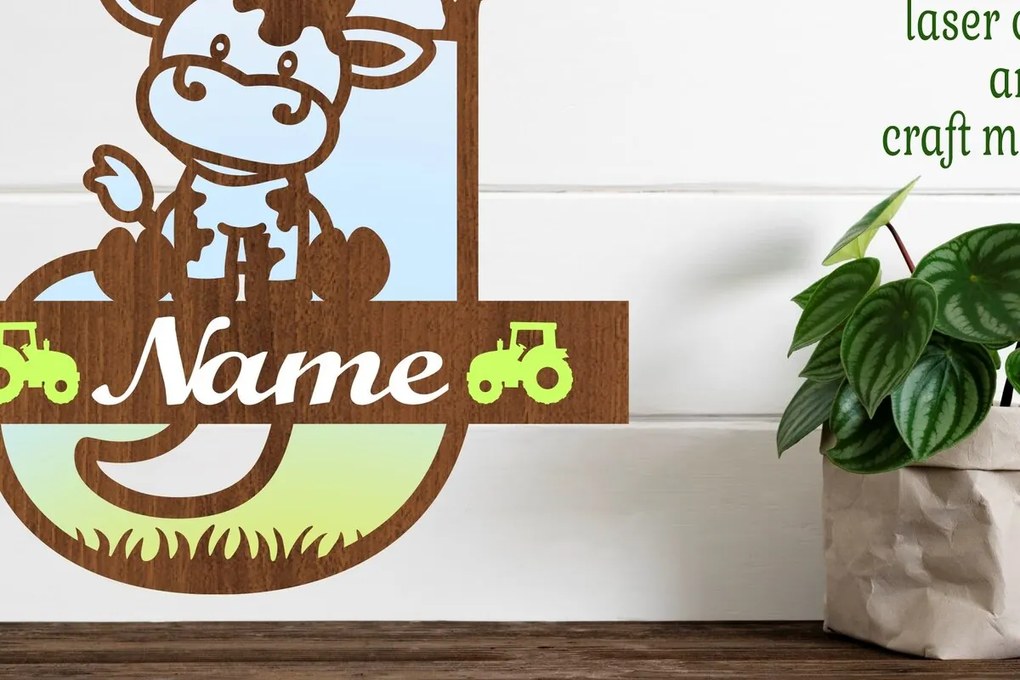 Σετ των 2 Intra απο ξύλο plywood 3mm-4mm πάχος - Μονόγραμμα κεφαλαίου αγελάδας Γράμμα J  Cut Δίασταση 30x20 cm INTRAFABR-74483712