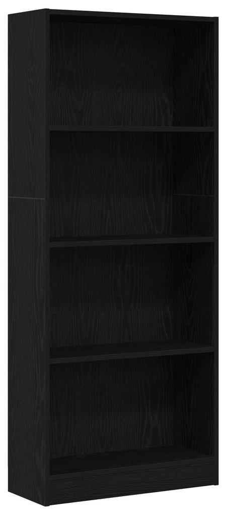 vidaXL Μαύρη Δρύινη Βιβλιοθήκη - 60 x 24 x 143 εκ - Κατασκευασμένη από Επεξεργασμένο Ξύλο