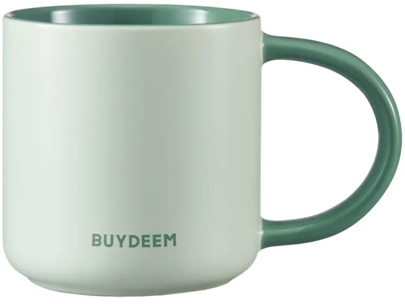 Κεραμικό φλιτζάνι τσαγιού και καφέ Buydeem CD1018-CG, 350 ml, Επίπεδος πάτος, Εσωτερική κλίμακα μέτρησης, Κεραμικό υψηλής θερμοκρασίας, Πράσινο