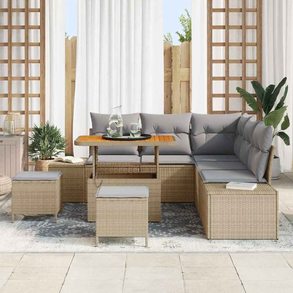 vidaXL Σετ Καναπέ Κήπου με μαξιλάρι 8 pcs Μπεζ Πολυ ράταν