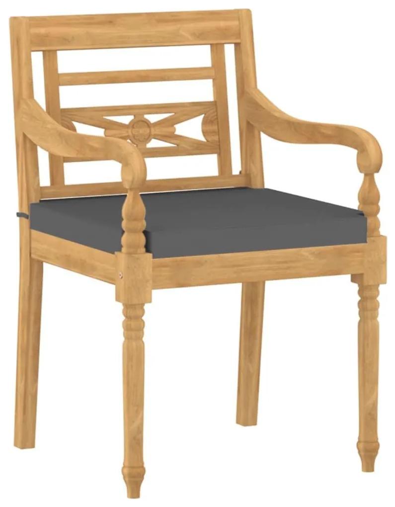Καρέκλες Batavia 8 τεμ. από Μασίφ Ξύλο Teak με Μαξιλάρια - Γκρι