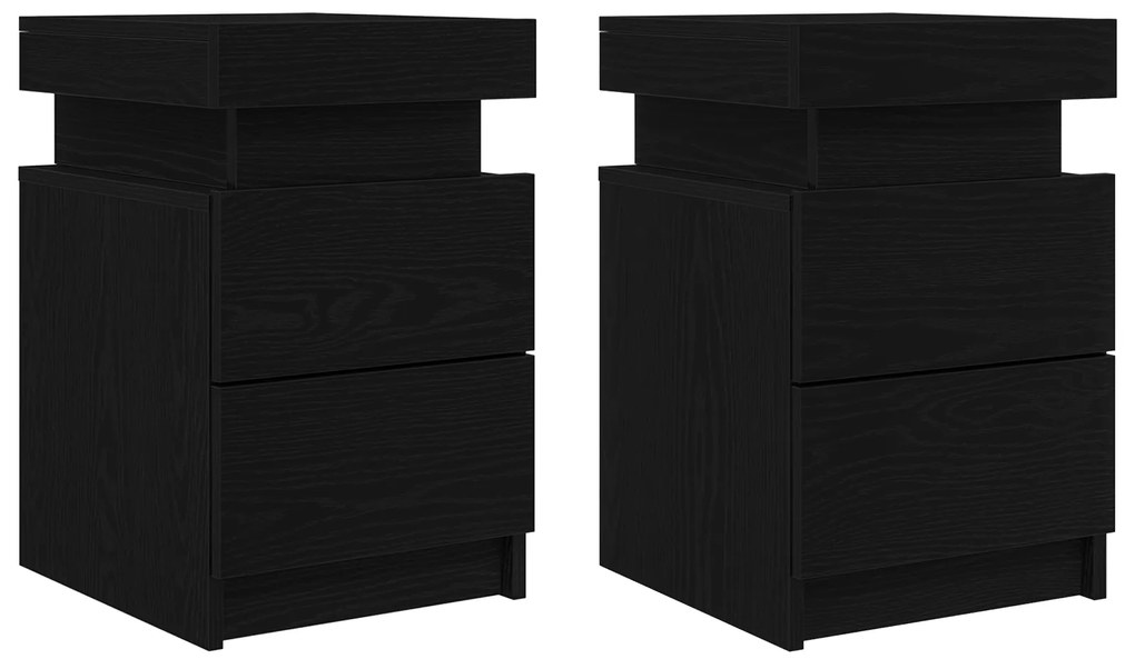 vidaXL Κομοδίνο με Φώτα LED 2 τμχ Μαύρο Δρυς 35x39x55 εκ