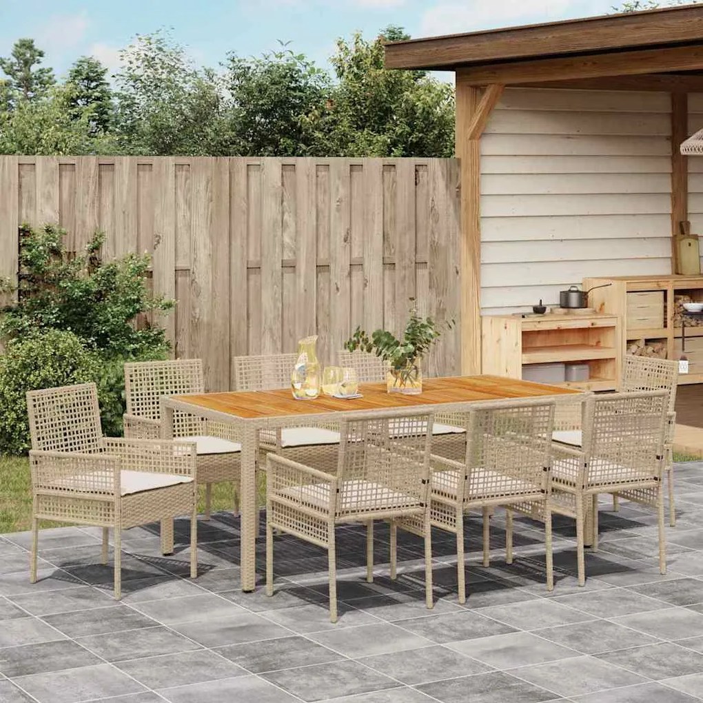 vidaXL Σέτ φαγητού για κήπο 9 pcs Μπεζ συνθετικό ρατάν