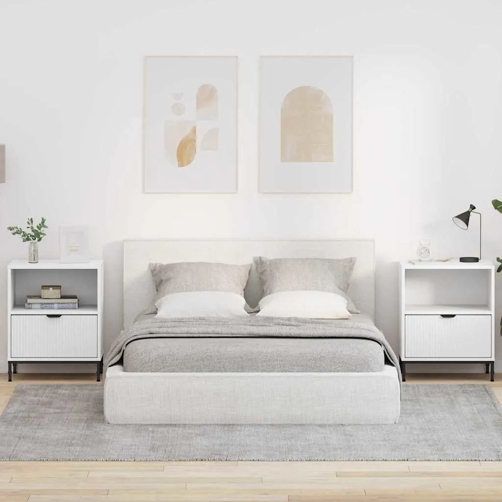 Κομοδίνα 2 pcs Λευκό 49 x 36 x 61 εκ Επεξεργασμένο ξύλο