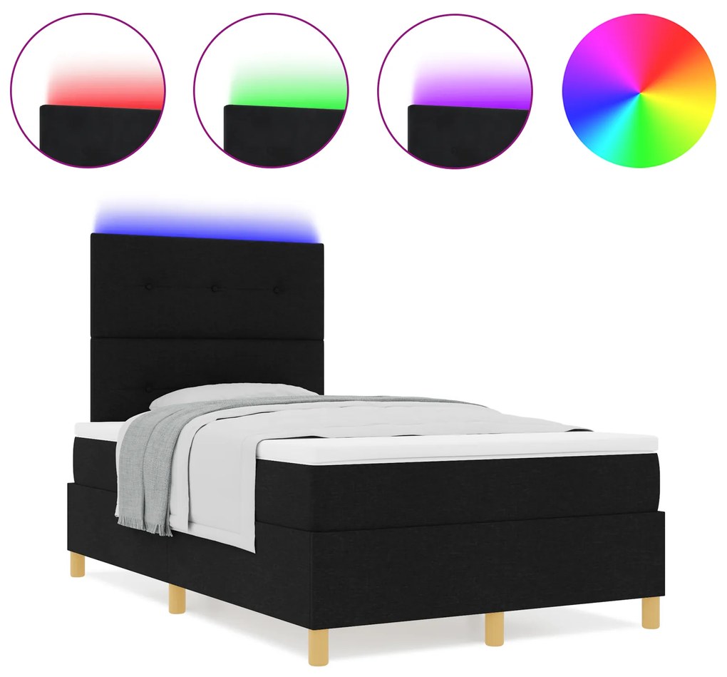 vidaXL Κρεβάτι με βαφείο & LED Μαύρο 120x190 εκ. Ύφασμα