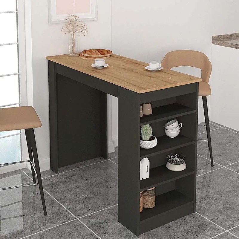 Megapap Τραπέζι Μπαρ Monaco Από Μελαμίνη Ανθρακί - Sapphire Oak