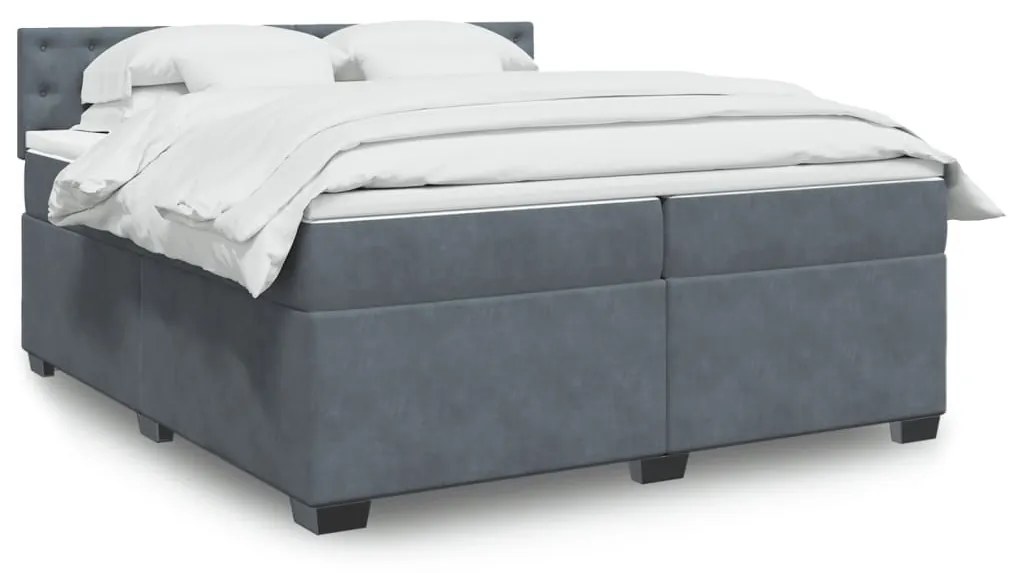 vidaXL Κρεβάτι Boxspring με Στρώμα Σκούρο Γκρι 200x200 εκ. Βελούδινο