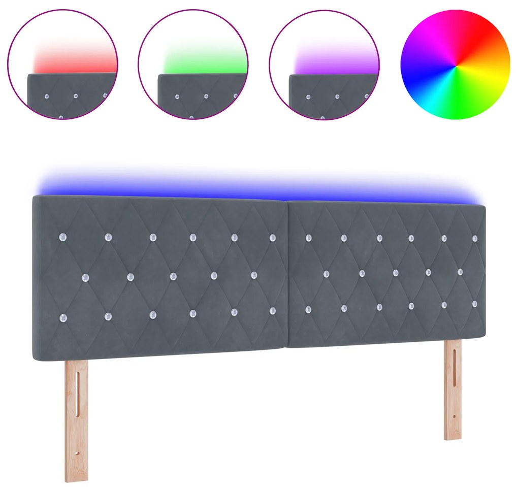 vidaXL LED Επικεφαλίδα Γκρυστάλλινες Κουμπωτές Γκρίζα 72 εκ. Βελούδο