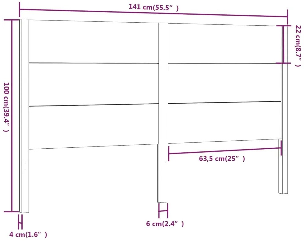 vidaXL Κεφαλάρι Κρεβατιού Λευκό 141 x 4 x 100 εκ. Μασίφ Ξύλο Πεύκου