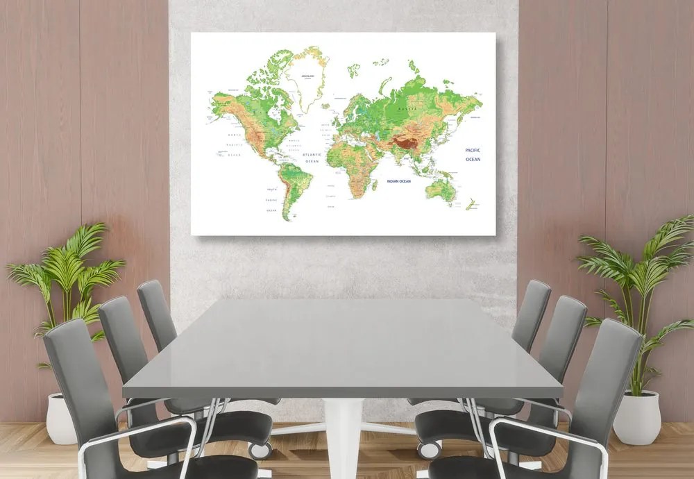 Εικόνα στον κλασικό παγκόσμιο χάρτη από φελλό με λευκό φόντο - 90x60  arrow