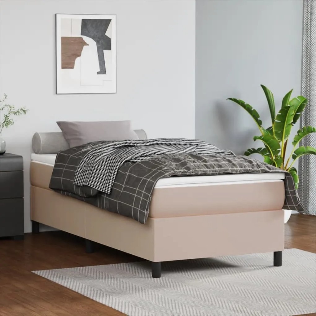 Κρεβάτι Boxspring με Στρώμα Καπουτσίνο 90x190εκ.από Συνθ. Δέρμα - Καφέ