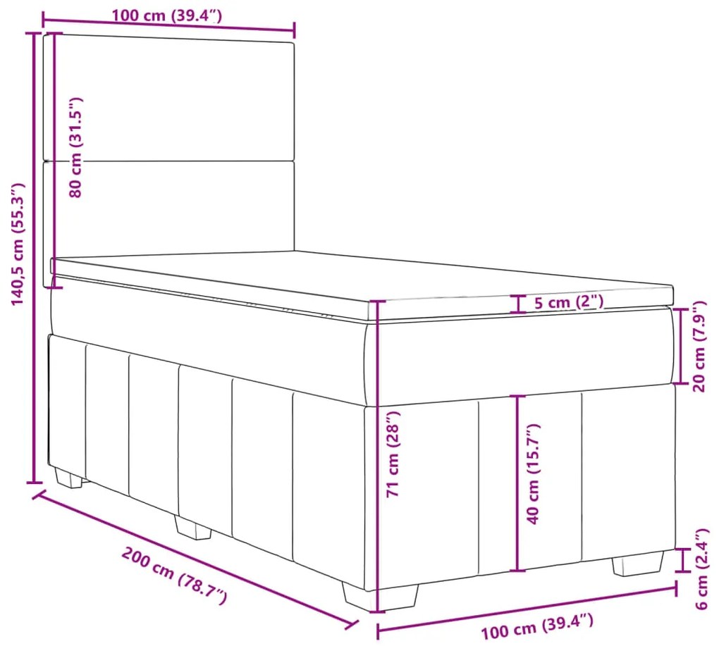 Κρεβάτι Boxspring με Στρώμα Κρεμ 100 x 200 εκ. Υφασμάτινο - Κρεμ