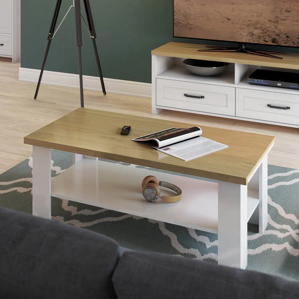 VERNE ΤΡΑΠΕΖΙ ΣΑΛΟΝΙΟΥ 110x60x46.4cm Λευκό-Φυσικός Δρυς TO-VERNECOFFEE