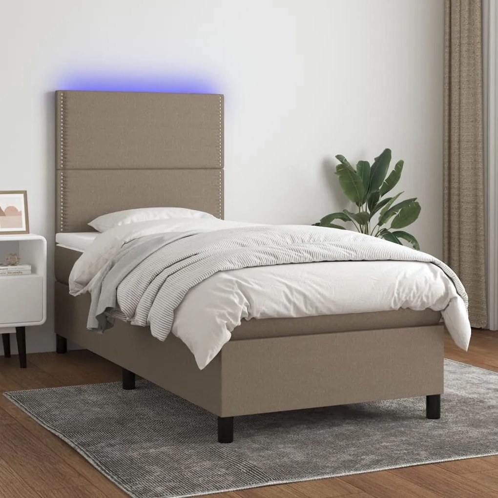 Κρεβάτι Boxspring με Στρώμα & LED Taupe 100x200 εκ. Υφασμάτινο