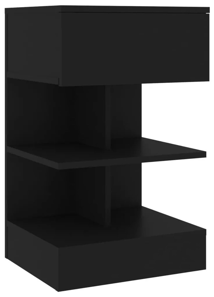 Κομοδίνο Μαύρο 40 x 35 x 65 εκ. από Επεξ. Ξύλο - Μαύρο