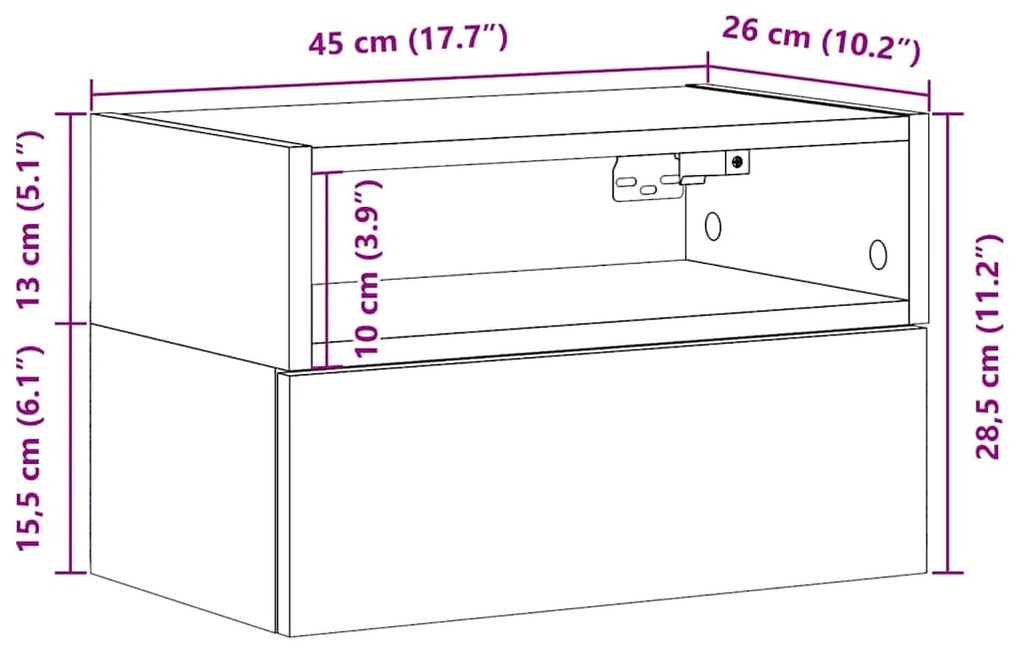 Κομοδίνα Επιτοίχια Γκρι Sonoma 45x26x28,5 εκ. - Γκρι