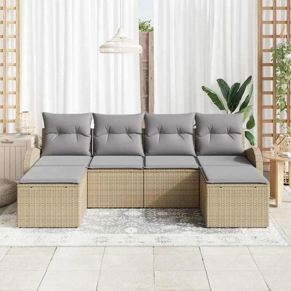 vidaXL Σετ Καναπέ Κήπου με μαξιλάρι 6 pcs Μπεζ Πολυ ράταν
