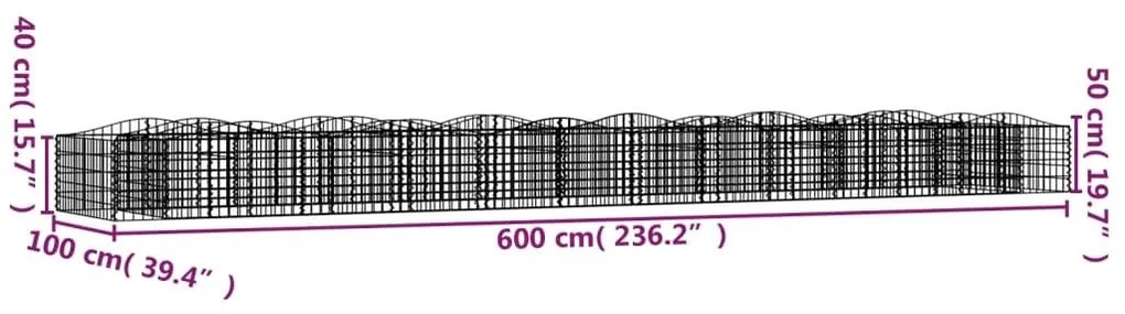 Συρματοκιβώτιο Τοξωτό 600x100x50 εκ. από Γαλβανισμένο Σίδερο - Ασήμι