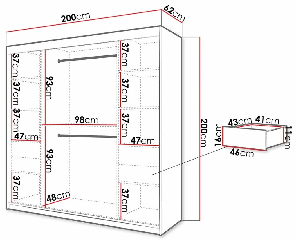 Ντουλάπα Hartford 314, Μαύρο, Artisan βελανιδιά, 200x200x62cm, 163 kg, Πόρτες ντουλάπας: Ολίσθηση, Αριθμός ραφιών: 7, Αριθμός ραφιών: 7 | Epipla1.gr