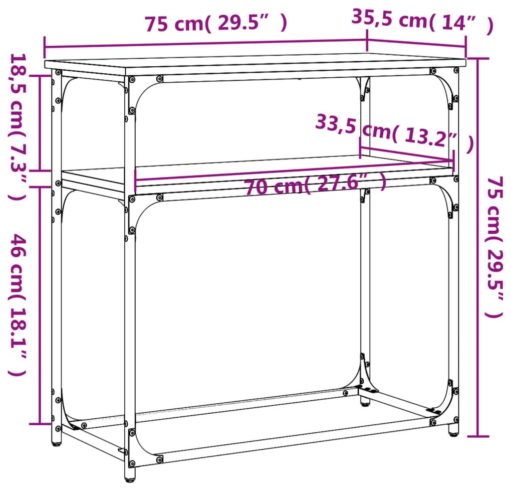 Τραπέζι Κονσόλα Sonoma Δρυς 75x35,5x75 εκ. Επεξεργασμένο Ξύλο - Καφέ