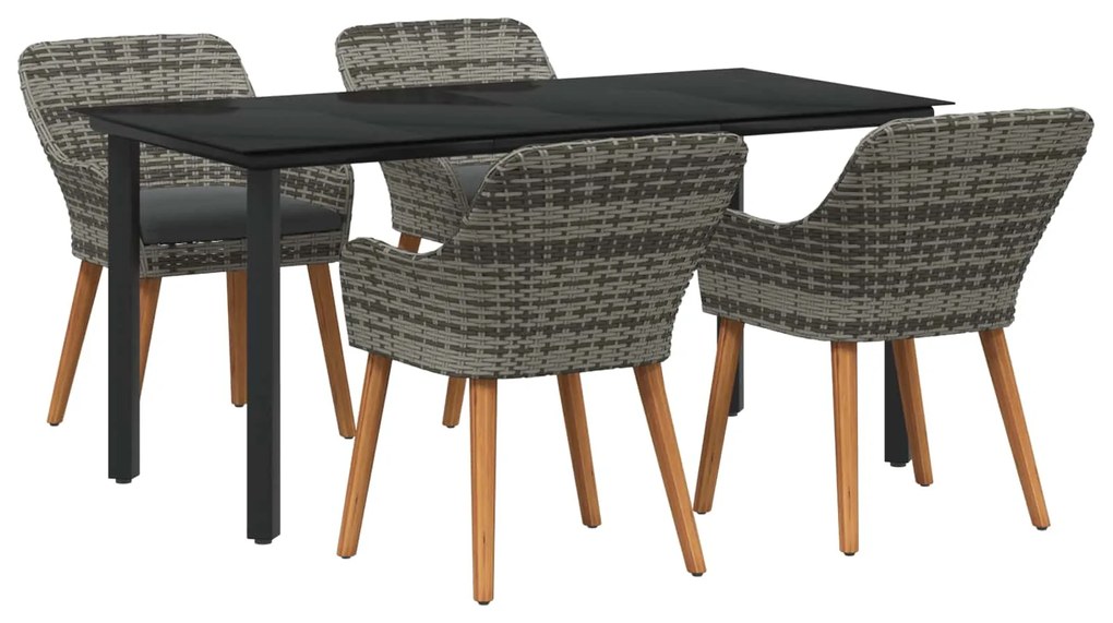 Σέτ φαγητού για κήπο με μαξιλάρι 5 pcs Γκρι συνθετικό ρατάν