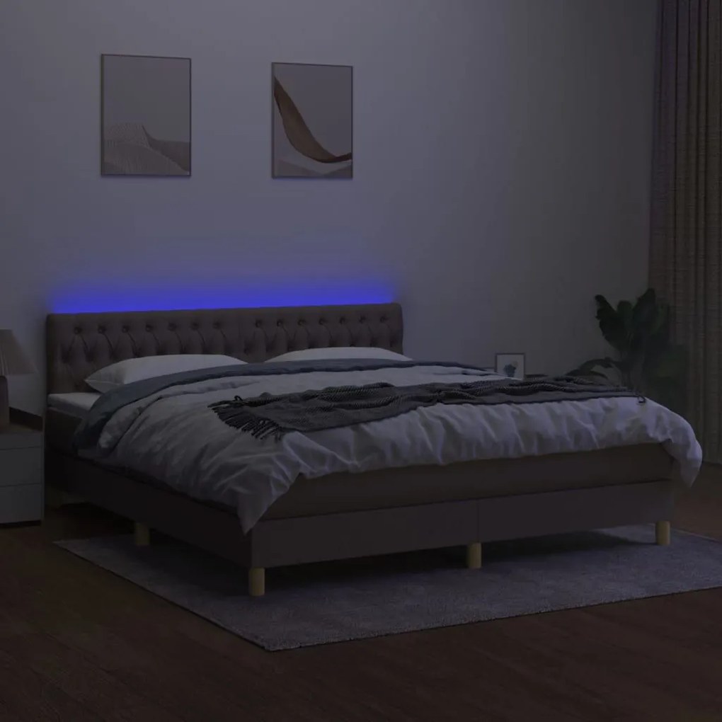 Κρεβάτι Boxspring με Στρώμα &amp; LED Taupe 160x200 εκ. Υφασμάτινο - Μπεζ-Γκρι