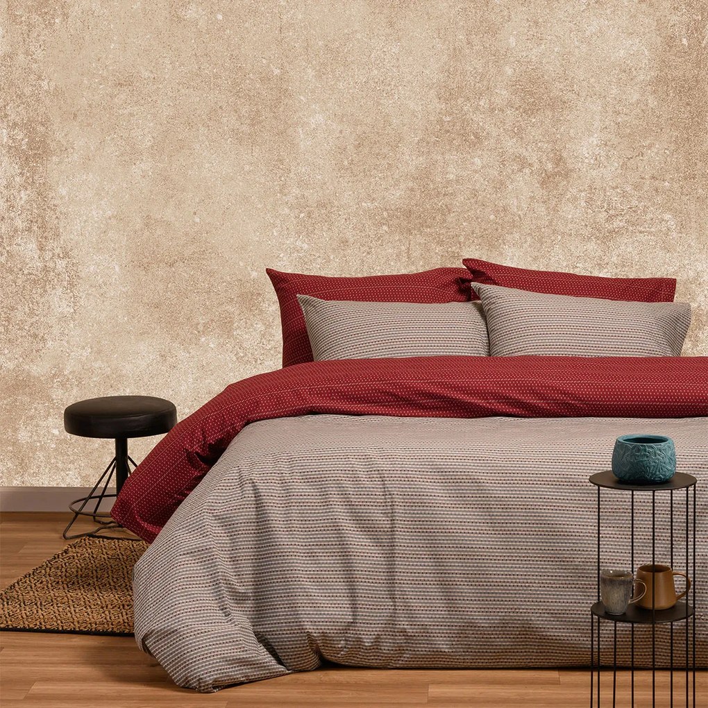 Σεντόνια King Size (Σετ) Melinen Fakir Grey Μπορντώ Χωρίς Λάστιχο 260x270