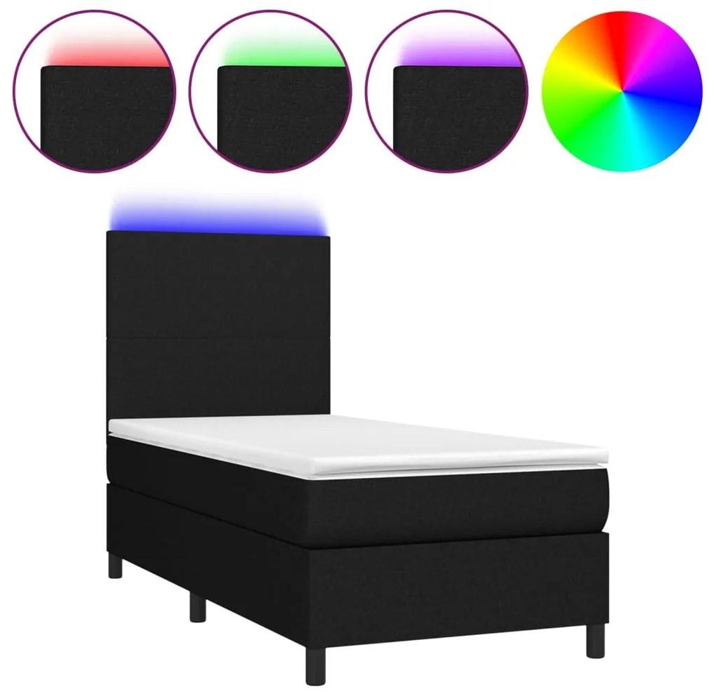 vidaXL Κρεβάτι Boxspring με Στρώμα & LED Μαύρο 80x200 εκ. Υφασμάτινο