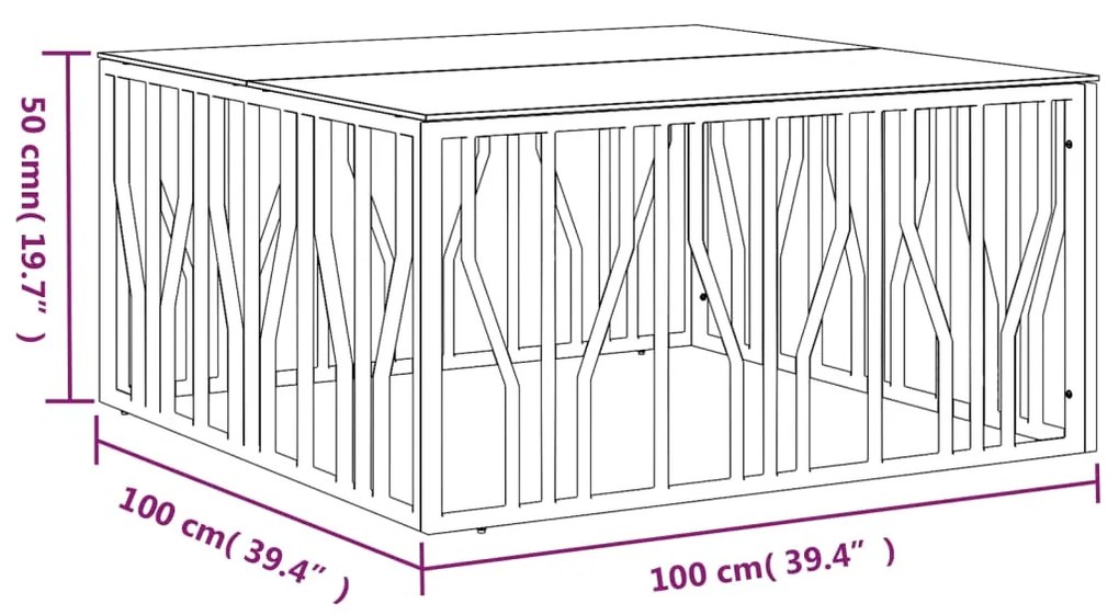 vidaXL Τραπέζι Σαλονιού Ασημί 100x100x50 εκ. Ανοξείδωτο Ατσάλι & Γυαλί