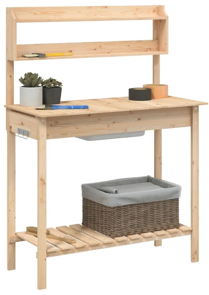 vidaXL Τραπέζι για Γλάστρες+Νεροχύτης 147,5x44x139,5 εκ Μασίφ Ελάτη