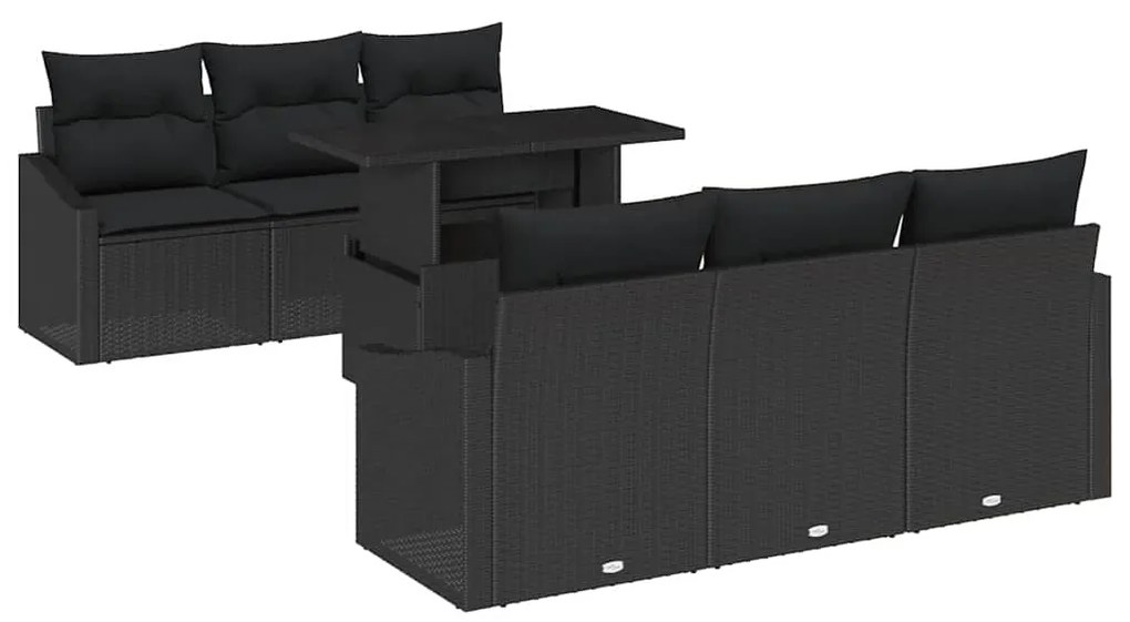vidaXL Σετ Καναπέ Κήπου με αποθήκευση 7 pcs Μαύρο συνθετικό ρατάν