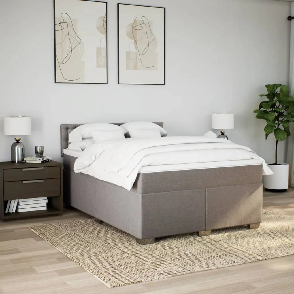 vidaXL Κρεβάτι Boxspring με Στρώμα Taupe 140x190 εκ. Υφασμάτινο